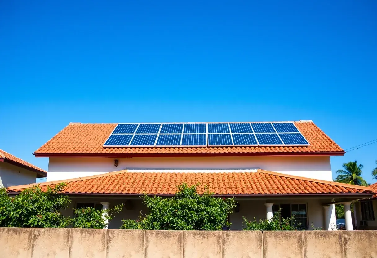 Casa em Goiânia com telha cerâmica e placas de energia solar no telhado